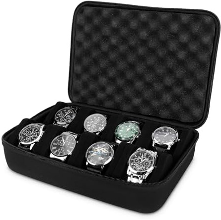 HELMDY Étui de Voyage à 8 Emplacements pour Montre pour Homme et Femme | Boîte de Rangement avec Poignée de Transport, Rangement Portable pour Montres et Montres Intelligentes