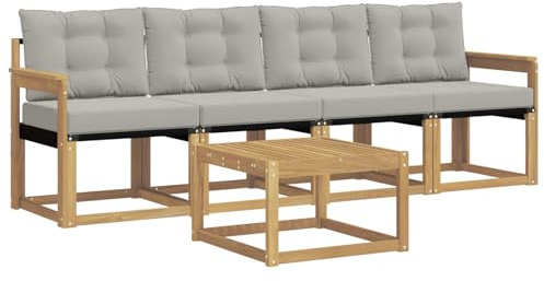 vidaXL Outdoor-Sofagarnitur mit Kissen 5 pcs Weiß und Hellgrau, Garten Sofaset, modernes Wohnmöbel, entspannende Couch für Terrasse und Außenbereich