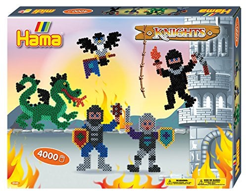 Hama Perlen 3145 Geschenk-Set Ritter mit ca. 4.000 bunten Midi Bügelperlen mit Durchmesser 5 mm, Motivvorlagen und Stiftplatten, inkl. Bügelpapier, kreativer Bastelspaß für Groß und Klein