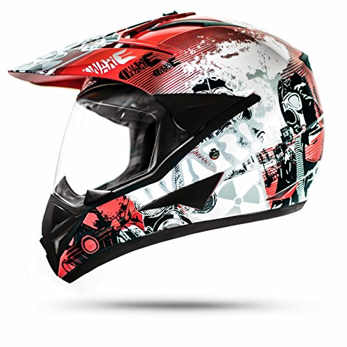 ATO-Moto 804 GS War Rot Crosshelm mit Visier für Quad ATV Enduro Motorradhelm ECE 2205 Größe (XL 61cm)