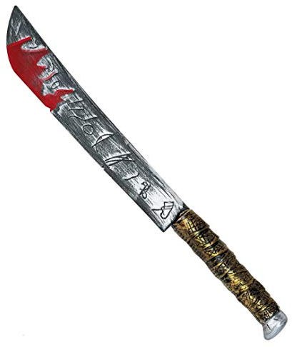 KarnevalsTeufel Blutige Machete, ca. 74 cm, blutverschmiert mit Symbolen, gruselig, Horror, Halloween