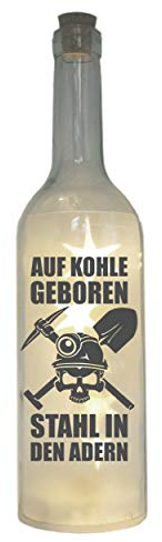 WB wohn trends LED-Flasche mit Motiv, Ruhrgebiet Auf Kohle geboren, grau, 29cm, Flaschen-Licht Glitzer-Flasche Leuchtflasche Lampe mit Text Spruch
