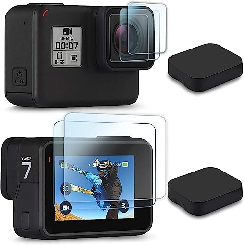 FiTSTILL [6 piezas Protector de pantalla para Go Pro Hero7 (solo Black)/Hero HD(2018)/Hero 5/Hero 6, protector de pantalla de vidrio templado + protector de lente + accesorios de cubierta de lente