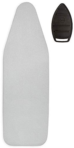 Encasa XO Ironing Board Covers - Metallic Silver Jetstream - Fits Medium Boards 112x34 cm, Extra Thick 2mm Foam + 4mm Felt Padding, Elastic Cord + Lock, 3 fastners, Silicone Iron Rest, Heat Reflective
