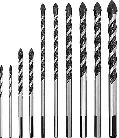 10 Piezas Juego de Brocas de Carburo de Tungsteno para azulejos, hormigón, ladrillo, vidrio, plástico y madera (3mm 4mm 6mm 8mm 10mm 12mm)