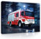 Forwall Leinwandbild Feuerwehr Auto Kinderzimmer Jungen 60x40 cm - Canvas Leinwand Bilder Wandbilder für Kinder Bild Kunstdruck Kinderbild Wanddekoration Kinderbilder