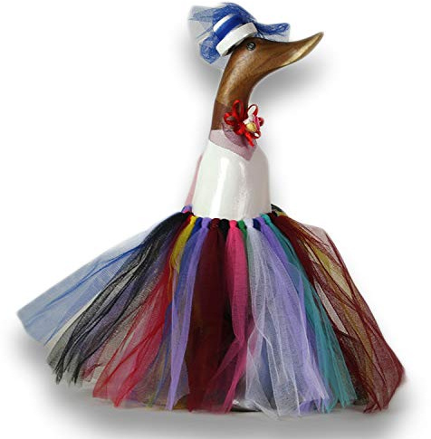 ART-CRAFT Holz Ente Lauf Ente Gartendeko Figur aus Bambus Wurzel und Teak Holz Gypsi Queen handbemalt 25cm hoch