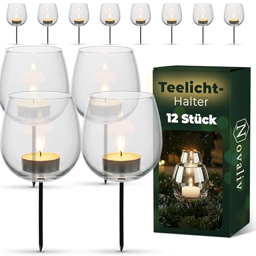 12x Teelichthalter Glas für Adventskranz 6cm Bauchig - Kerzenhalter Klein, Kerzenpicks für Teelichter, Weihnachtskranz - 3X 4er Teelicht Gesteck Weihnachten Dekoration Xmas