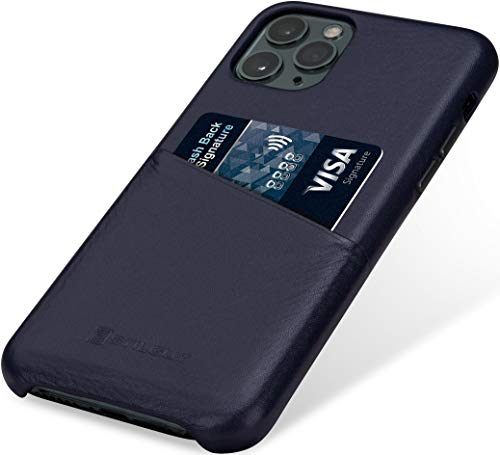 STILGUT Schutzhülle kompatibel mit iPhone 11 Pro, Schutzhülle aus echtem Nappaleder mit 1 Kartenschlitz, Blau