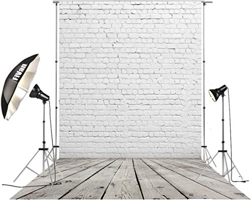HUAYI White Brick Wall with Gray Wooden Floor Photography Backdrop Vinyl Background for Pictures D-2504 (5x10ft(CottonPolyester))