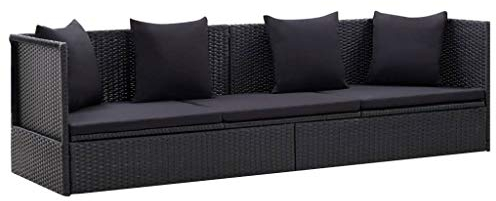 Tidyard Gartensofa Ratten-Lounge-Sonnenliege Gartenbank kann in 7 Sitz-/Liegepositionen geneigt Werden,Lounge Sofa Liege 200 x 60 x 58 cm Mit Auflagen und Kissen,Witterungsbeständig