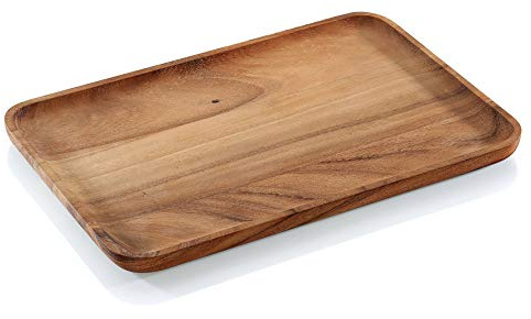 Zassenhaus Snackplatte 35,5x23,5x2 cm, Akazienholz aus kontrolliertem Anbau | Servierbrett, Naturholz, dunkles Hartholz, pflegeleicht, für Snacks, Käse, Antipasti, robust