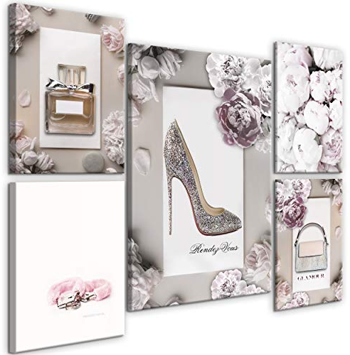 decomonkey Bilder Set Blumen 110x80 cm 5 Teilig Leinwandbilder Bild auf Leinwand Vlies Wandbild Kunstdruck Wanddeko Wand Wohnzimmer Wanddekoration Deko Pfingstrose Rose Modern