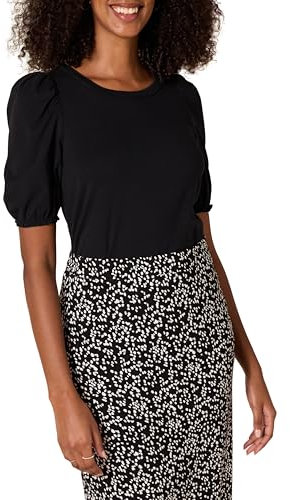 Amazon Essentials Women's Regular-Fit Puff Short-Sleeve Crewneck T-Shirt, Black, XL