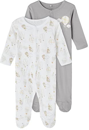 NAME IT Baby Unisex Schlafanzug 2er-Pack mit Füßen Alloy-80