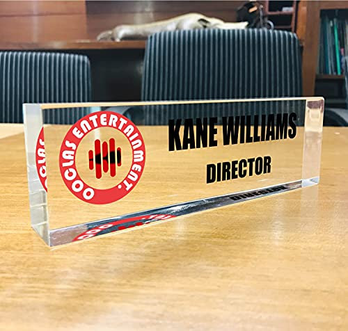 OOCLAS Office Desk Name Plate Personalized | Company Name Plates for Desks on Acrylic Glass Block | Name Plaques for Office | Desk Accessories In Size 8 X 2.50 X 1.25 Inches