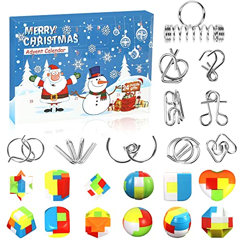 Adventskalender Knobelspiele, 3D Puzzle Adventskalender 2024, Adventskalender Metallpuzzle, Weihnachtskalender Füllung Weihnachtsgeschenke, Weihnachten Countdown Geschenk für Kinder Jungen Erwachsene