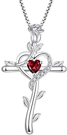 starchenie Croix Rosa Collier en Argent 925 Zircone Croix Crucifix Pendentif pour Femme