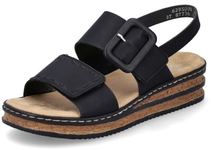 Rieker Women Sandals 62950, Ladies Strappy Sandals,Summer Shoe,Summer Sandal,Comfortable,Flat,Black (Schwarz / 00),40 EU / 6.5 UK