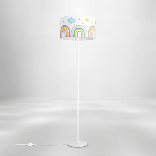 Paco Home Kinderlampe Lampe Babyzimmer Regenbogen Sonne Wolken Sterne Stehlampe Tischlampe Deckenlampe Wandlampe, Lampenart:Stehleuchte - Weiß, Farbe: Mehrfarbig 1 (Ø38 cm)