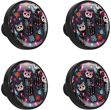Schubladenknopf Totenkopf Katze Blume Möbelgriff Kristall Schrankknöpfe Runde Schubladengriffe Mit Schrauben Für Wohnzimmer Küche Bad 4 Stück 3.3x2.5 cm