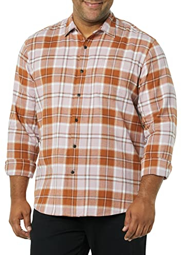 Amazon Essentials Herren Langarmhemd aus Flanell (in Übergröße erhältlich), Mauve Rostfarben Karomuster, M