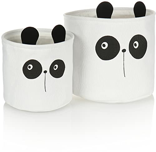 com-four® Juego de cestas de Almacenamiento de 2 Piezas Panda - cestas para Productos para bebés, Libros o Juguetes - Bolsas de Almacenamiento sin Tapa - habitación Infantil (2 Pieza - Negro/Blanco)
