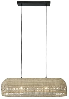 PR Home of Scandinavia Wickham Rattan Esstisch Hängeleuchte aus Natur Bast Fasern beige 100cm 2x E27