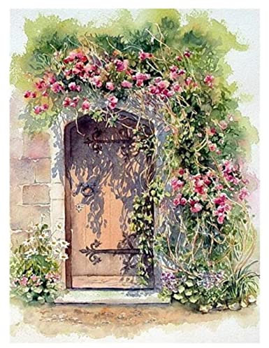 ZMHZMY Malen sie nach Nummer kit Blumen-Tür-Fenster-Landschaft Malen nach Zahlen DIY Ölgemälde Leinwand drucken Wandkunst Home Decoration, Acrylpigment für Gemälde
