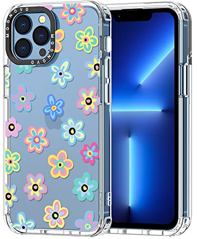 MOSNOVO Case for iPhone 13 Pro Max, [Buffertech 6.6ft Military-Grade Drop Protection] [Anti Peel Off Tech] Clear TPU Bumper Phone Case Cover Design - Groovy Flower