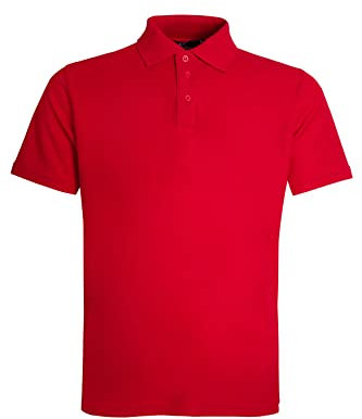 NY Deluxe Edition Mens Polo Shirts Short Sleeve Premium Regular Fit Pique Work Casual Plain Top (M, RED)