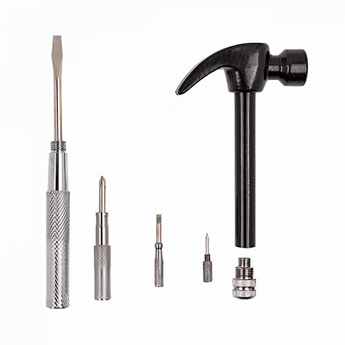 H-basics Multifunktionswerkzeug - 6 in 1 Handwerker Hammer, Geeignet für Camping, Schraubenzieher, Reparaturen, Industrie Zubehör, Multifunktionale Edelstahl