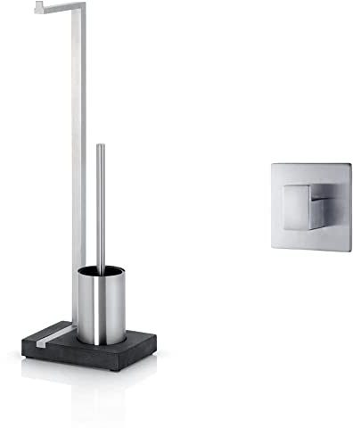 blomus -MENOTO- Stand WC-Garnitur aus mattiertem Edelstahl, freistehender Toilettenbutler (63,5 x 15 x 20 cm) & MENOTO- Wandhaken aus mattiertem Edelstahl (2,6 x 6 x 6 cm)