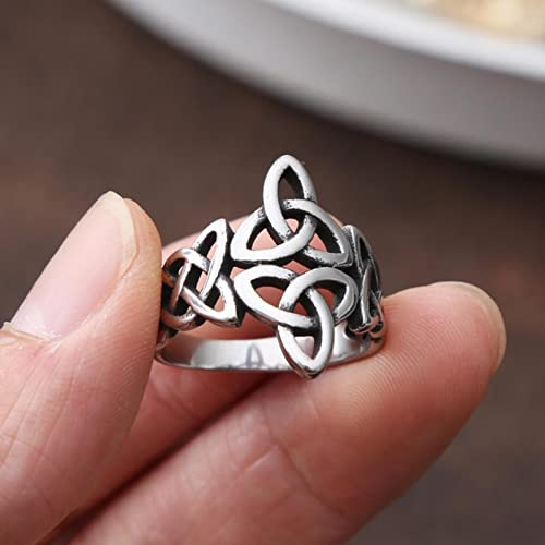 XJruixi Triquetra Celtics Knot Ring Steel Color Nordic Stainless Steel Viking Ring Men and Women Irish Celtic Jewelry