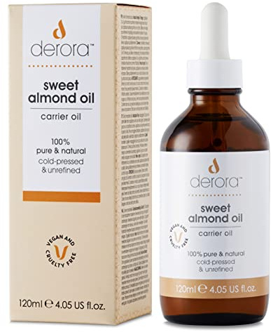 Derora Sweet Almond Oil | Nourishes Skin, Hair & Nails | 100% Pure & Natural | Antioxidant & Vitamin A, B, D & E Rich | For All Skin Types | Vegan & Cruelty Free (120ml)