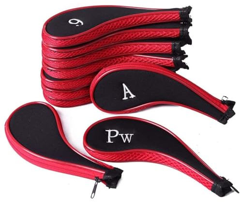 Golf Iron Headcovers Golf Club Head Cover Iron Wedge Head Protector with Zip and Embroidered Numbers (Black/Red)