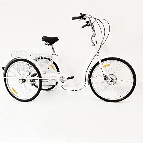 Futchoy 26 Zoll Dreirad Fahrrad Für Erwachsene, 6 Gang 3 Räder Cruise Bike, 3 Rad Fahrrad Erwachsenes Dreirad Mit Einkaufskorb für Männer und Frauen