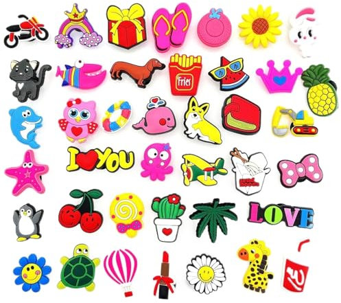 JZK 40x Amuletos para Zapatos Crocs Clog para Niños y Niñas - Lindos Charms, Decoración y Adornos para Zuecos