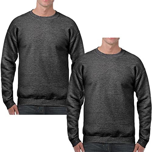 True Face Mens Sweatshirts Plain Workwear Pack of 2 Casual Crew Neck Jumper Fleece Sweater Sports Leisure Pullover Top Charcoal - 2 Pack XXL