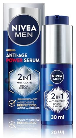 NIVEA MEN POWER Anti-Aging Serum 2-in-1 Anti-Falten und Anti-Falten (1 x 30 ml), Feuchtigkeitsspendendes Gesichtsserum mit Luminous 630 für Herren, Anti-Flecken-Serum mit Hyaluronsäure
