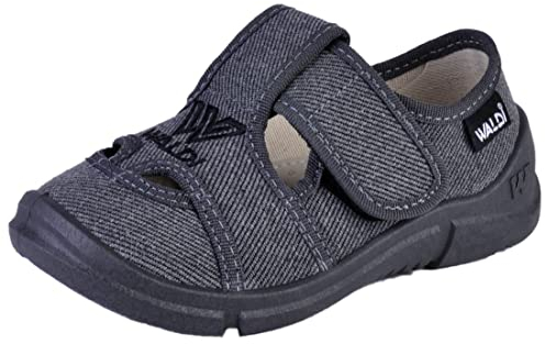 Waldi Kinderschuhe Marco flache Hausschuhe Jungen Mädchen Größe 31 EU Textil dunkelgrau Klettverschluss