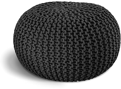 ELYFLAIR® handgefertigter Strickhocker Ø 55cm o. Ø 45cm I Sitzpouf Sitzpuff Bodenkissen Sessel Kissen Sitzhocker Sitzsack - mit eleganter Grobstrick-Optik - Dekoration Interieur (alt 2, Ø 45cm)