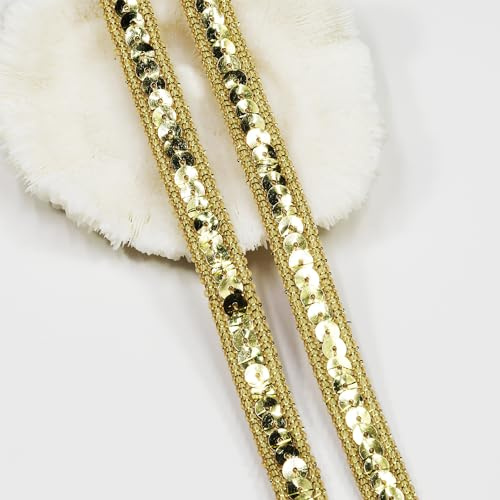 Länge 9,1 m, Breite 12 mm/0,47 Zoll goldenes Paillettenband, für Nähen, DIY-Basteln, Kostüme, Heimdekoration (Gold-12mm)