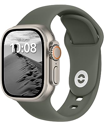 ELETTRONEO SB Cinturino per Apple Watch Ultra 2 49mm, Serie 10 46mm, 9 8 7 45mm 41mm, SE 6 5 4 44mm 40mm, 3 2 1 42mm 38mm Donna Uomo Band Bracciale Sport Silicone, Verde Militare