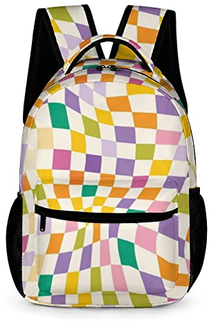 Retro-Rucksack im 70er- und 90er-Jahre-Stil, kariert, für Kinder, Teenager, Damen, Herren, Studenten, Reisetasche, Schultasche, Kinder, Büchertasche, leichter, lässiger Tagesrucksack