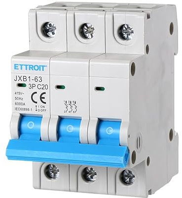 ZOREI Interrupteur thermique tripolaire 220V et 380V, 3P, 20A, DIN 3 modules, disjoncteur monophasé et triphasé, protection contre les surcharges et courts-circuits