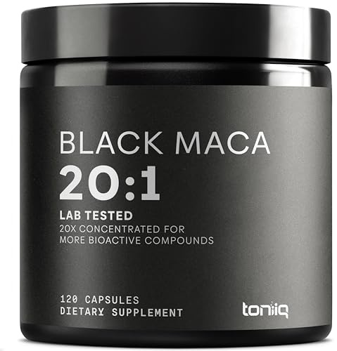 Toniiq Black Maca Root - Ultra High Potency 20:1 Extract - Single Origin, Wildcrafted & Highly Concentrated - Third-Party Lab Tested - 120 Capsules