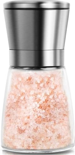 Salt and Pepper Grinder, Stainless Steel Refillable and Adjustable Manual Pepper Mill, 5.3x 2.5 Professional Grinder for Pepper, Salt, and Spices, Fits in Home, Kitchen