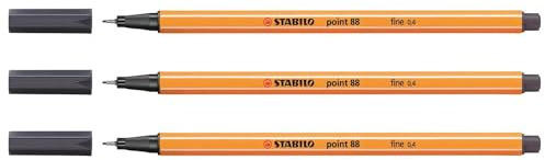STABILO Set mit 3 Filzstiften Point 88, feine Spitze, 0,4 mm, Grau