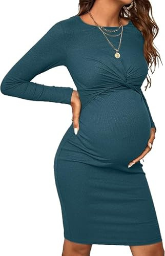 SISAY Robe de Maternité Col Rond Manche Lounge Retro Crayon Robe Pull Moulante en Tricot Casual Mini Robe Moulante Femme Sexy Courte Chic et Elegant Tunique Enceinte Vetement Grossesse et Allaitement
